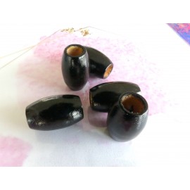 Perles de bois naturel "Tonneau " - Noir  - 5 pces